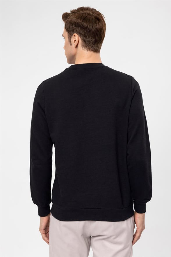 SİYAH 10 Regular Armürlü O Yaka  Sweatshirt