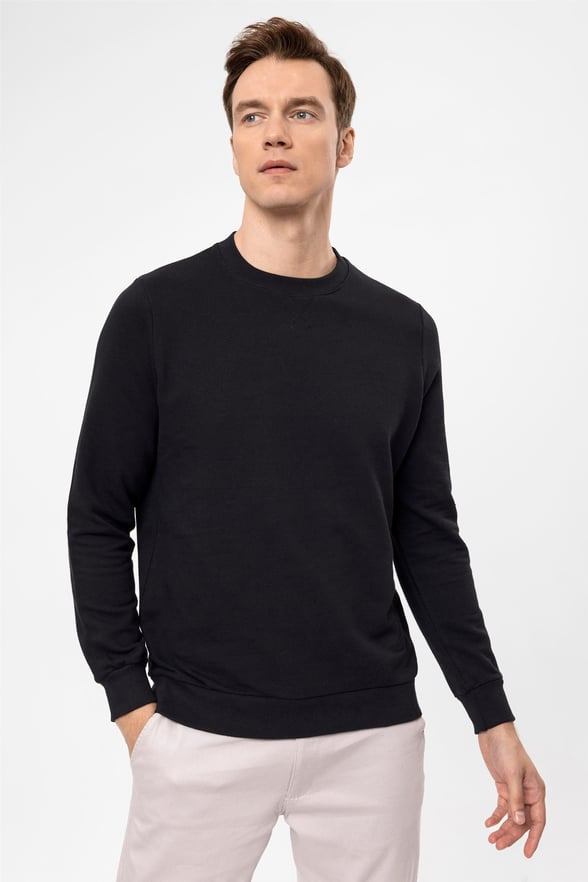 SİYAH 10 Regular Armürlü O Yaka  Sweatshirt