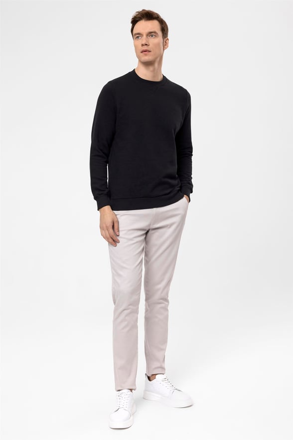 SİYAH 10 Regular Armürlü O Yaka  Sweatshirt