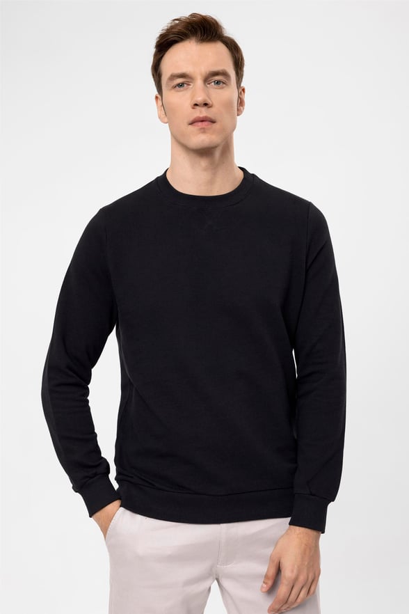SİYAH 10 Regular Armürlü O Yaka  Sweatshirt