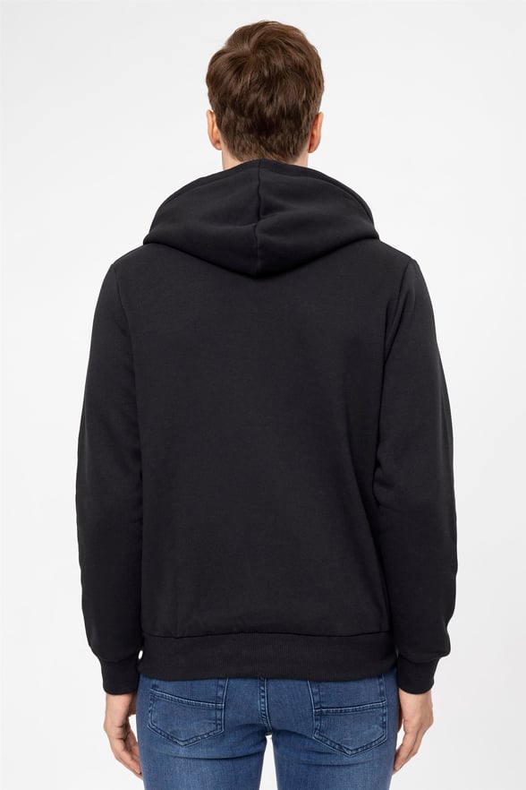 SİYAH 10 Regular Düz Kapişonlu Yaka  Sweatshirt
