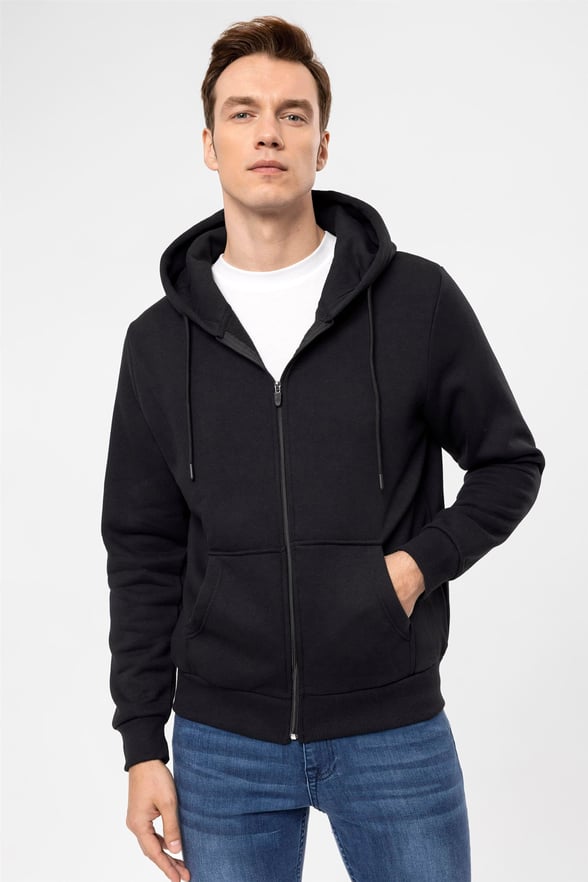 SİYAH 10 Regular Düz Kapişonlu Yaka  Sweatshirt