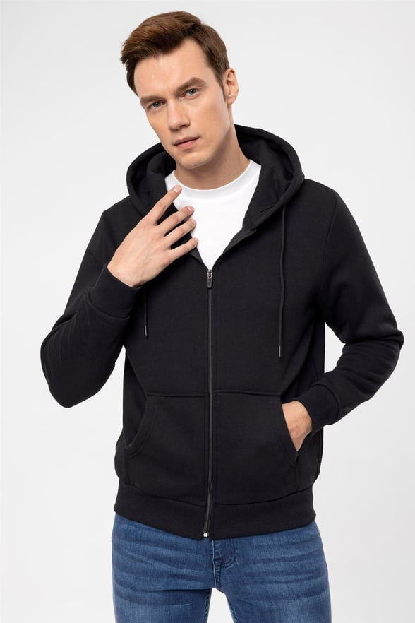 SİYAH 10 Regular Düz Kapişonlu Yaka  Sweatshirt