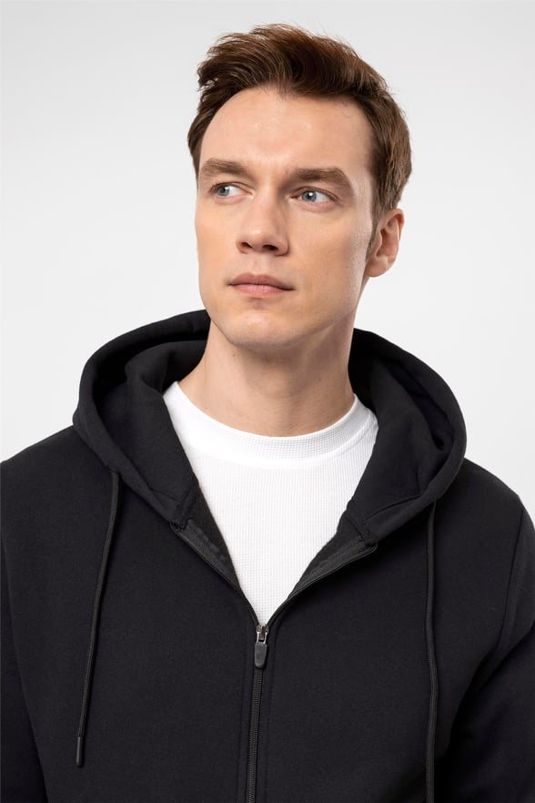 SİYAH 10 Regular Düz Kapişonlu Yaka  Sweatshirt