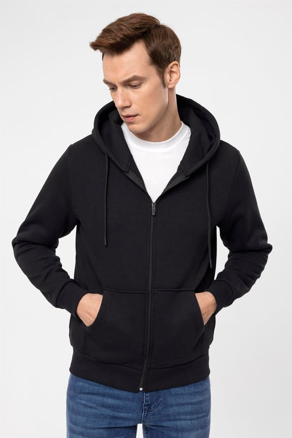 SİYAH 10 Regular Düz Kapişonlu Yaka  Sweatshirt