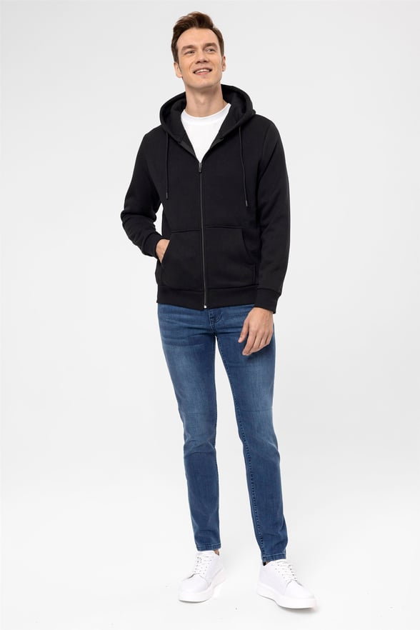 SİYAH 10 Regular Düz Kapişonlu Yaka  Sweatshirt