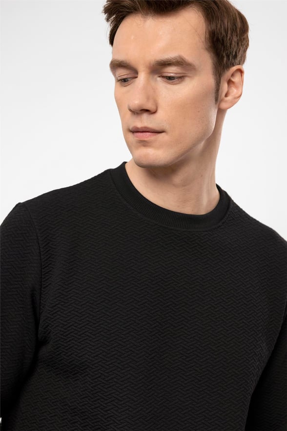 SİYAH 10 Regular Kapitone O Yaka  Sweatshirt