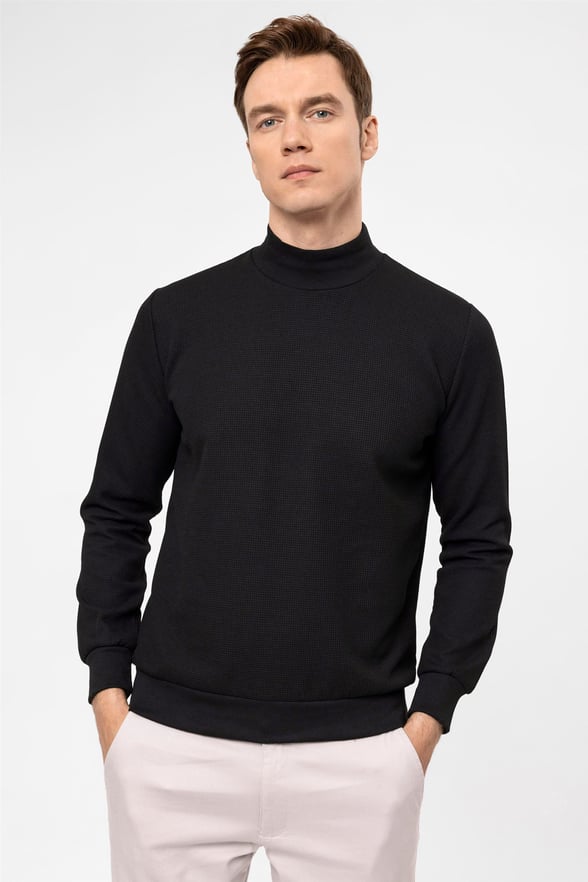 SİYAH 10 Regular Kapitone Yarım Balıkçı Yaka  Sweatshirt