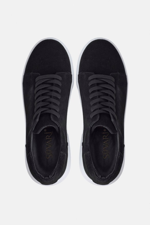 Siyah Gerçek Deri Bağcıklı Sneakers
