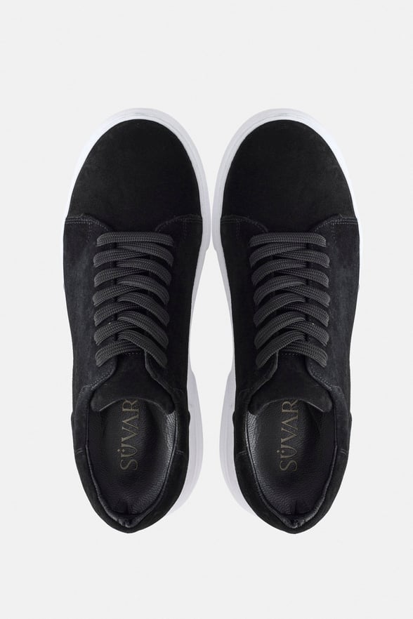 Siyah Gerçek Deri Bağcıklı Sneakers
