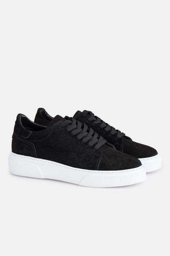 Siyah Gerçek Deri Bağcıklı Sneakers
