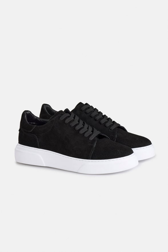 Siyah Gerçek Deri Bağcıklı Sneakers