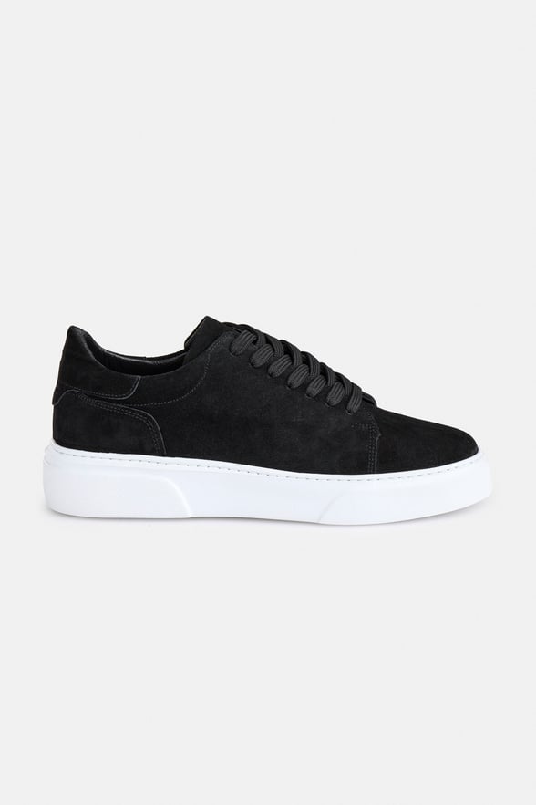 Siyah Gerçek Deri Bağcıklı Sneakers
