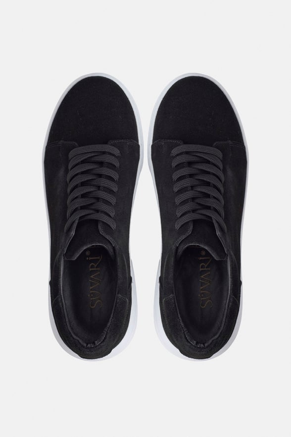 Siyah Gerçek Deri Bağcıklı Sneakers