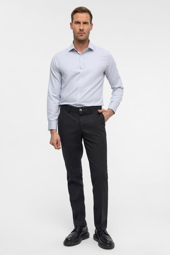 Siyah Regular Armürlü Kanvas Pantolon