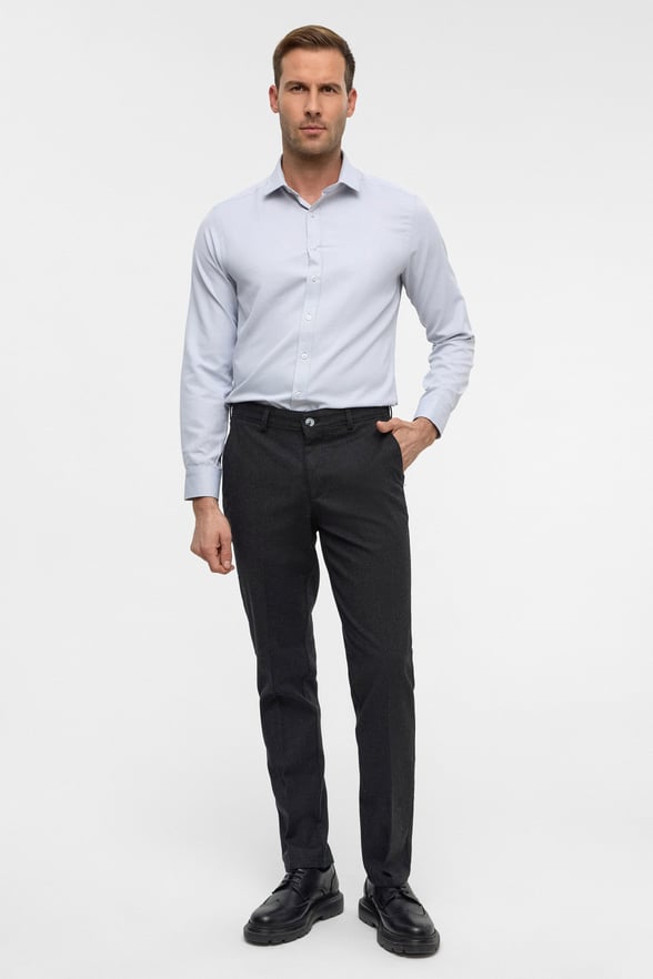 Siyah Regular Armürlü Kanvas Pantolon
