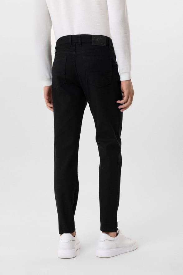 Siyah Regular Armürlü Kanvas Pantolon