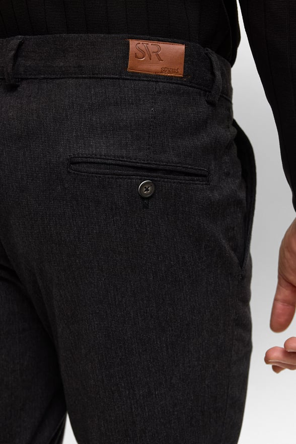 Siyah Regular Armürlü Kanvas Pantolon