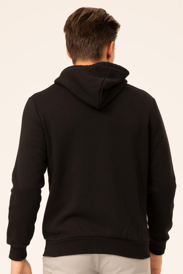 Siyah Regular Armürlü Kapişonlu Yaka  Sweatshirt