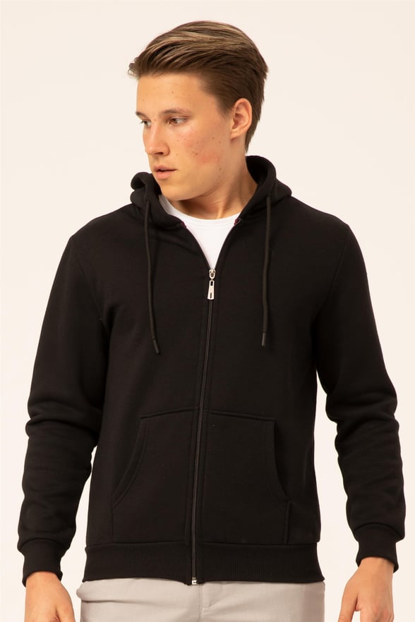 Siyah Regular Armürlü Kapişonlu Yaka  Sweatshirt