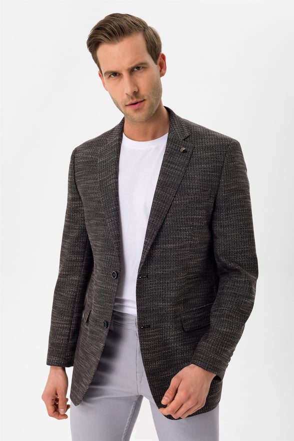 Siyah Regular Armürlü Mono Yaka 6 Drop                                                       Ceket