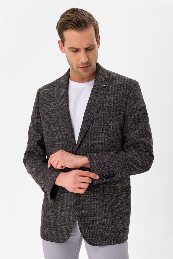 Siyah Regular Armürlü Mono Yaka 6 Drop                                                       Ceket