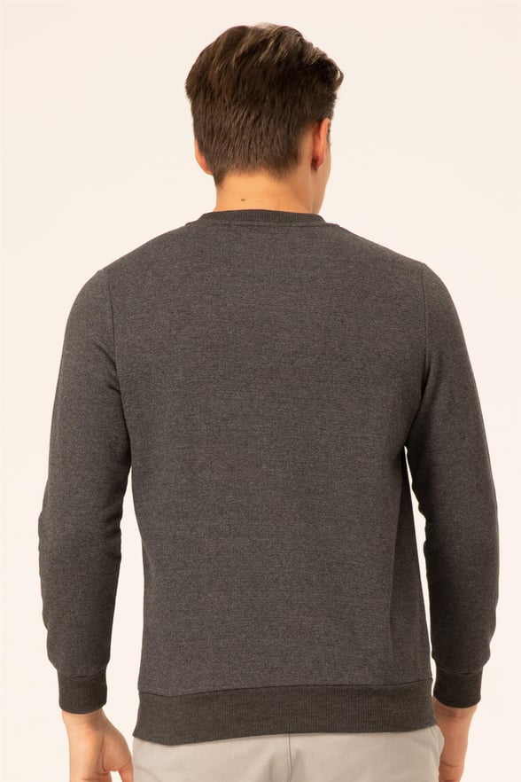 Siyah Regular Armürlü O Yaka  Sweatshirt