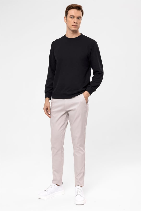 Siyah Regular Armürlü O Yaka  Sweatshirt