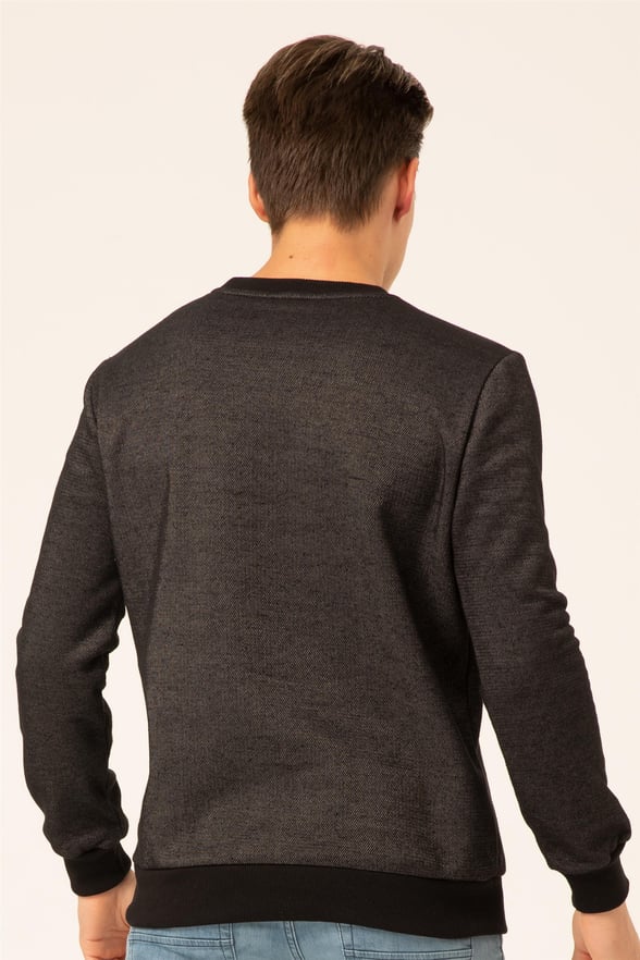 Siyah Regular Armürlü O Yaka  Sweatshirt