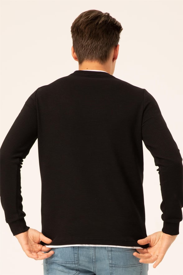 Siyah Regular Armürlü O Yaka  Sweatshirt