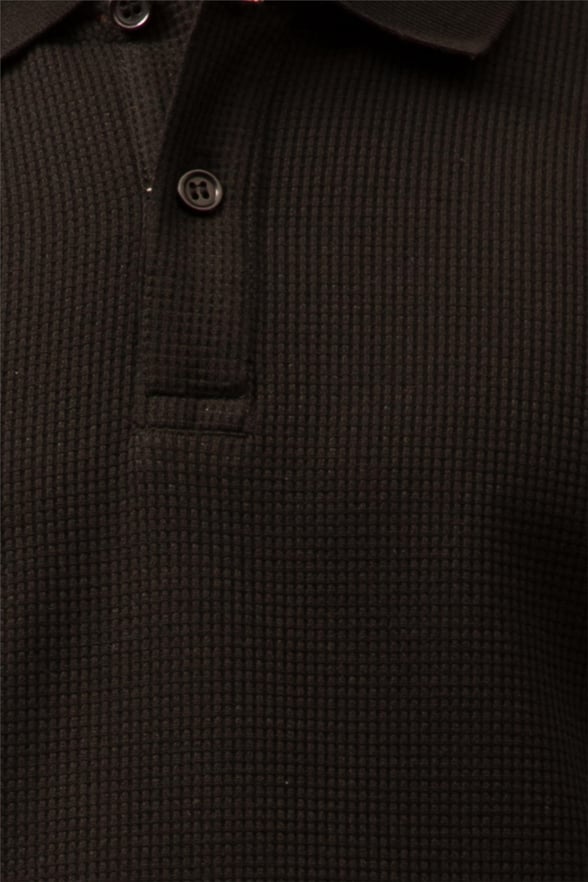Siyah Regular Armürlü Polo Yaka  Sweatshirt