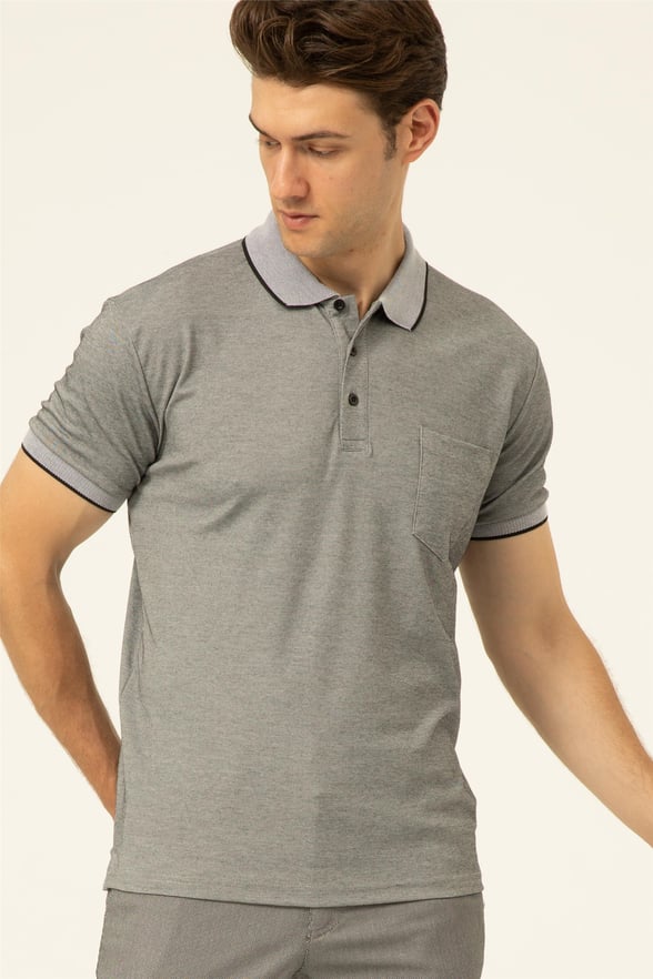 Siyah Regular Armürlü Polo Yaka  Tişört
