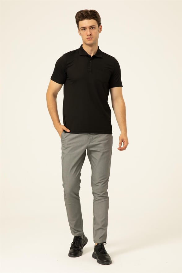 Siyah Regular Armürlü Polo Yaka  Tişört