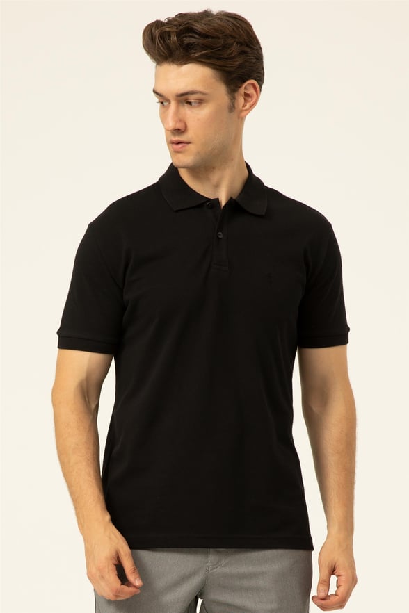 Siyah Regular Armürlü Polo Yaka  Tişört