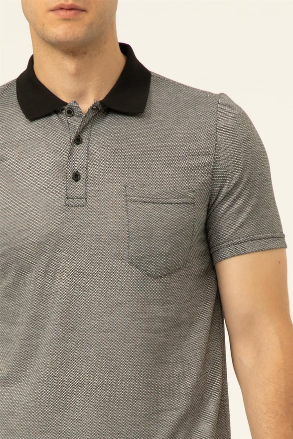 Siyah Regular Armürlü Polo Yaka  Tişört