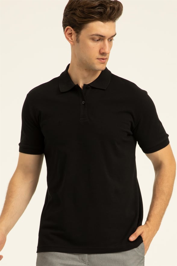 Siyah Regular Armürlü Polo Yaka  Tişört