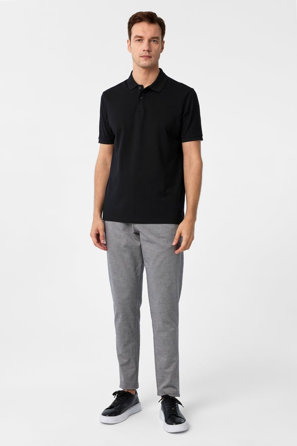 Siyah Regular Armürlü Polo Yaka Tişört