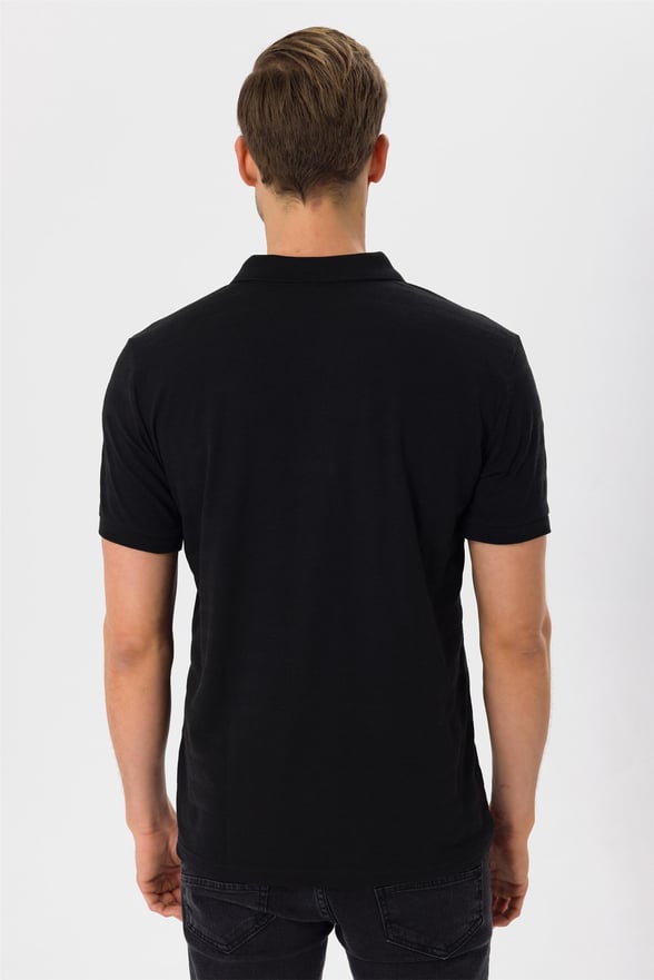 Siyah Regular Armürlü Polo Yaka  Tişört