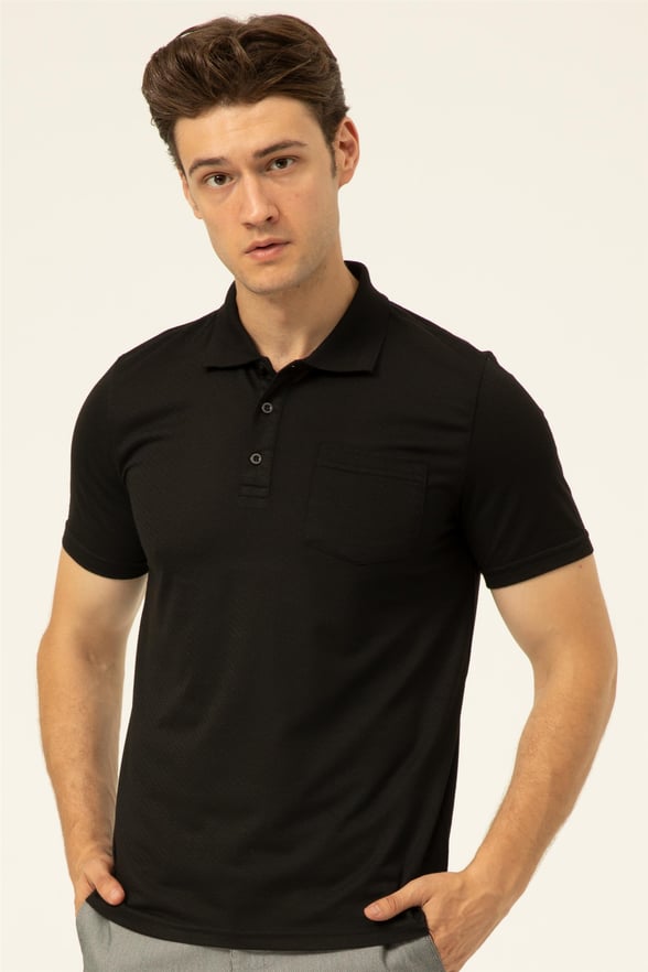 Siyah Regular Armürlü Polo Yaka  Tişört