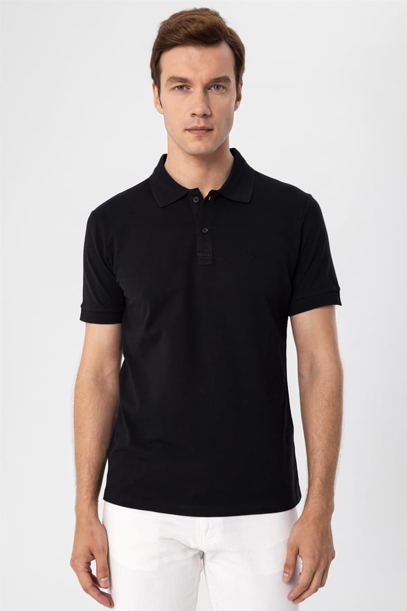 Siyah Regular Armürlü Polo Yaka  Tişört