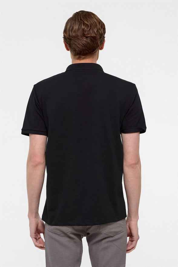 Siyah Regular Armürlü Polo Yaka Tişört
