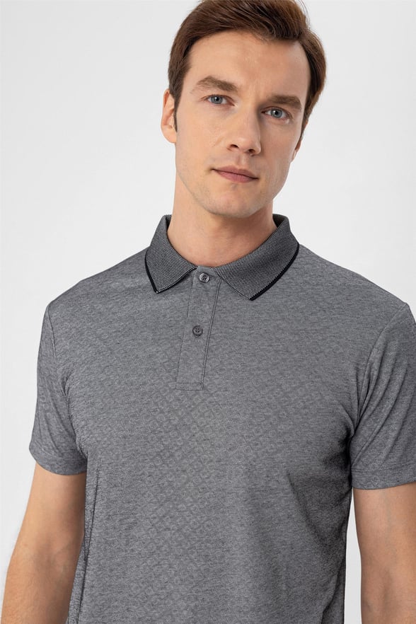 Siyah Regular Armürlü Polo Yaka  Tişört