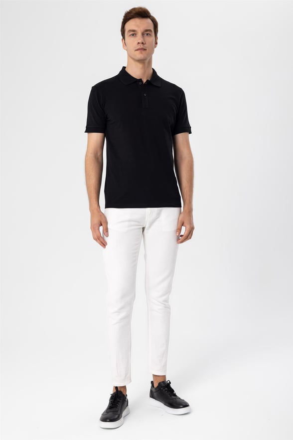 Siyah Regular Armürlü Polo Yaka  Tişört