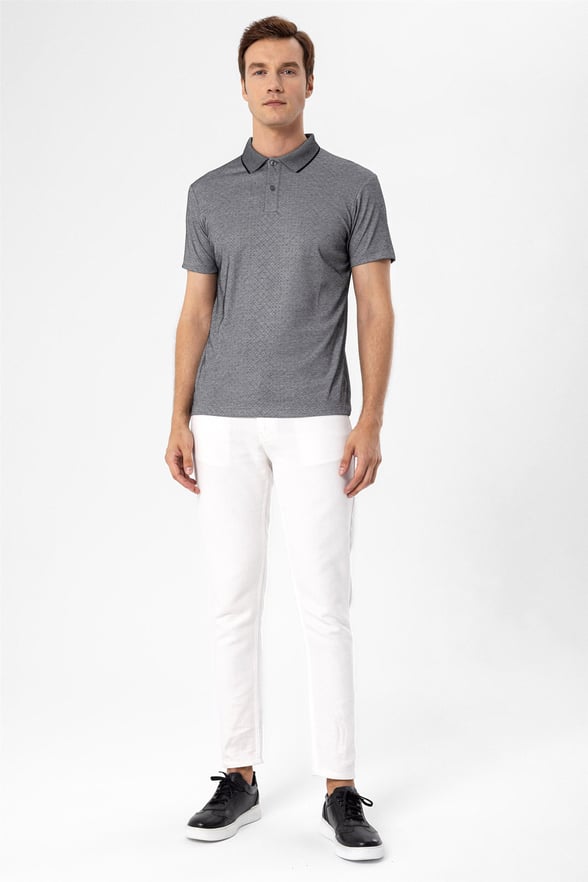 Siyah Regular Armürlü Polo Yaka  Tişört