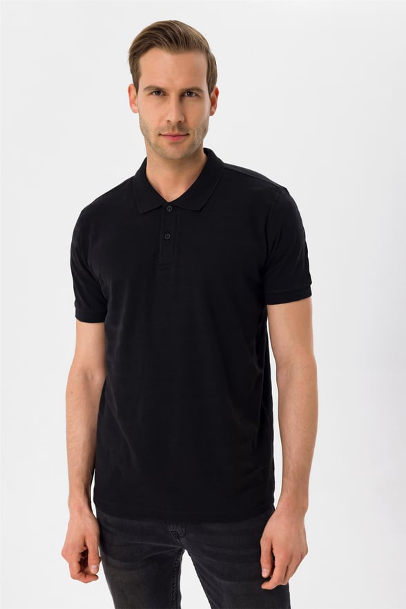 Siyah Regular Armürlü Polo Yaka  Tişört