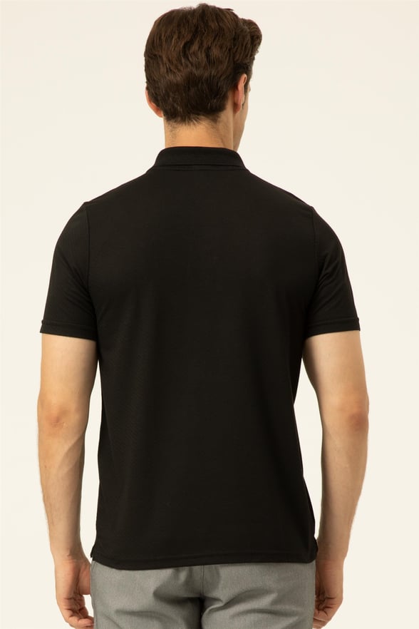 Siyah Regular Armürlü Polo Yaka  Tişört