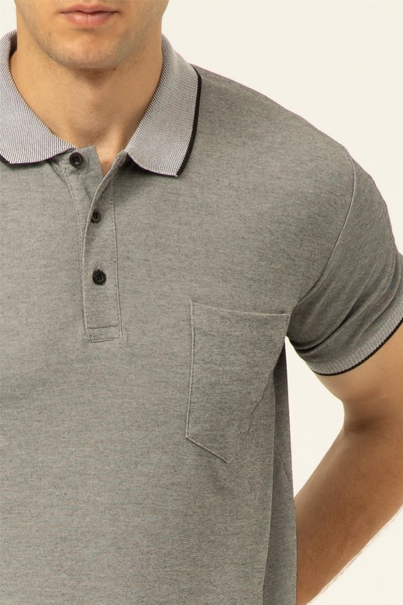 Siyah Regular Armürlü Polo Yaka  Tişört