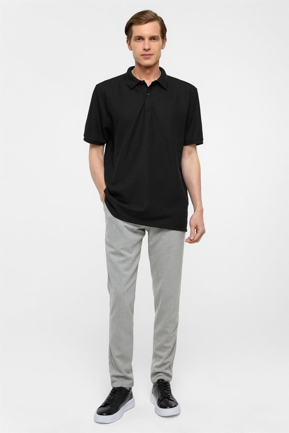 Siyah Regular Armürlü Polo Yaka Tişört