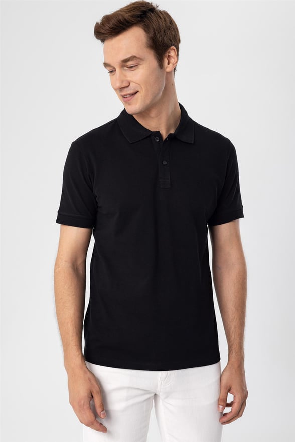 Siyah Regular Armürlü Polo Yaka  Tişört