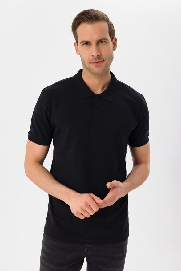 Siyah Regular Armürlü Polo Yaka  Tişört
